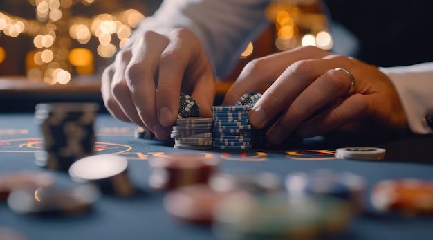 In-hand decision interface with action buttons Player hand during live blackjack on harapan77
